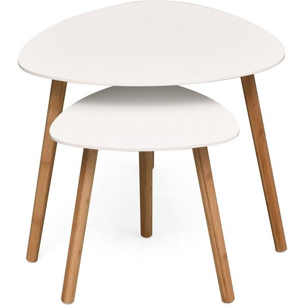 Floordirekt Couchtisch Oregon, Beistelltisch weiß, Bambus & MDF Wohnzimmertisch modern (Set, 2-St., 40 & 60 cm Breite), platzsparender, kleiner weißer Tisch Woh