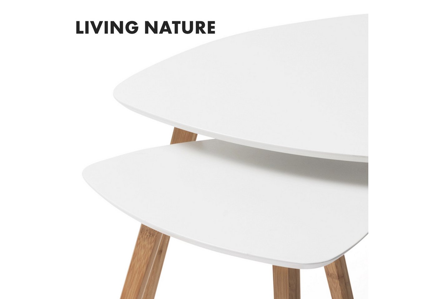 Floordirekt Couchtisch Oregon, Beistelltisch weiß, Bambus & MDF Wohnzimmertisch modern (Set, 2-St., 40 & 60 cm Breite), platzsparender, kleiner weißer Tisch Woh – Bild 4 von 5