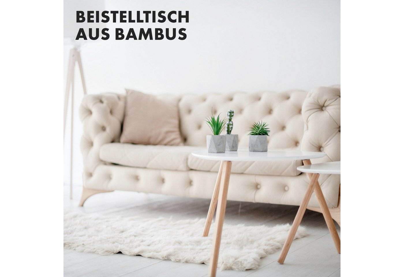 Floordirekt Couchtisch Oregon, Beistelltisch weiß, Bambus & MDF Wohnzimmertisch modern (Set, 2-St., 40 & 60 cm Breite), platzsparender, kleiner weißer Tisch Woh – Bild 5 von 5