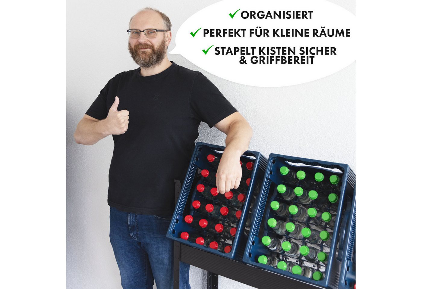 Floordirekt Flaschenregal Osaka, Aus pulverbeschichtetem Stahl für 3 bis 9 Kästen, Einfaches Ein- und Ausräumen dank cleverer Bauweise – Bild 5 von 5