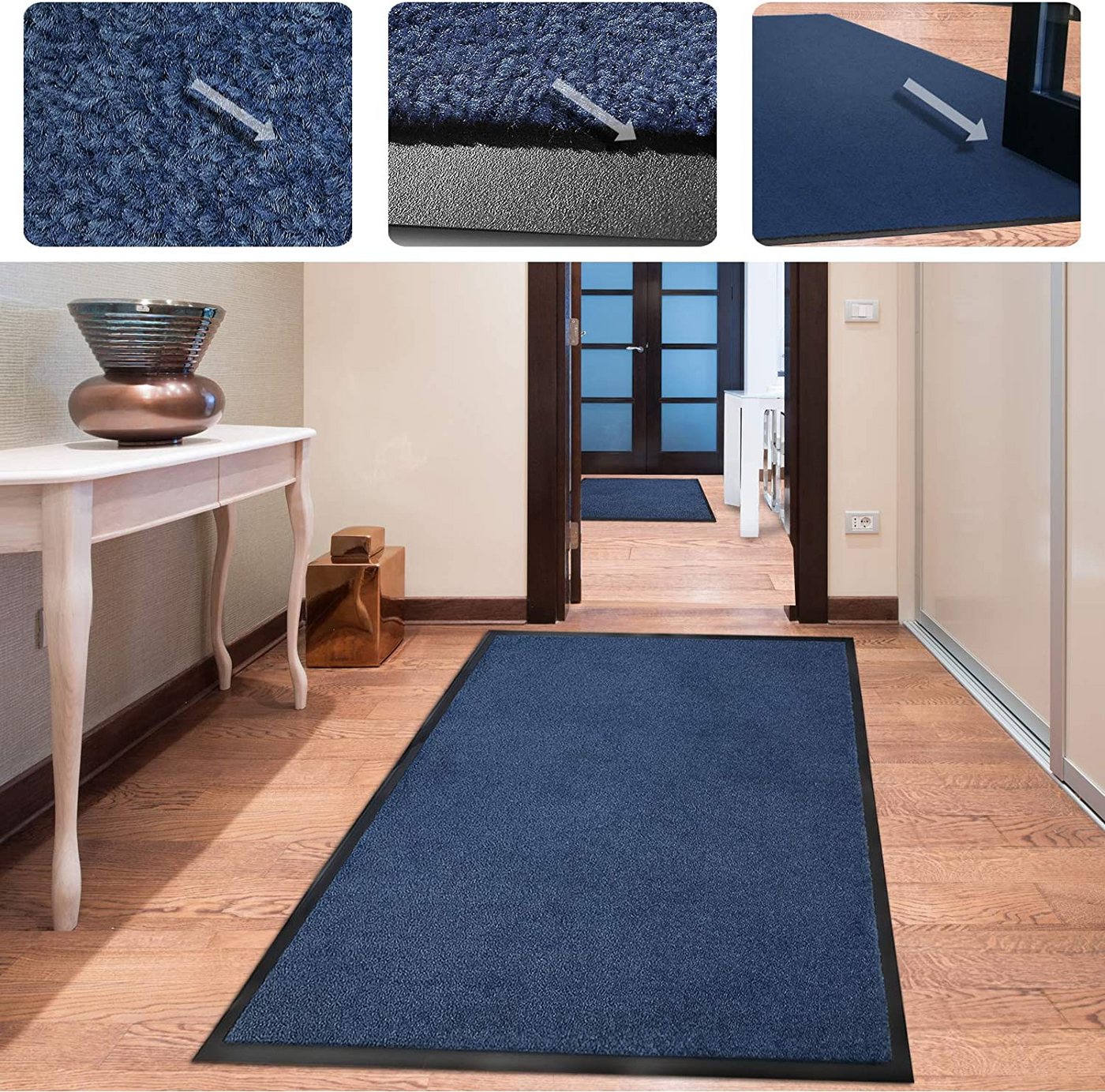 Floordirekt Fußmatte Monochrom, Rutschfeste Schmutzfangmatte Indoor, 30°C Maschinenwaschbar, Rechteckig, Höhe: 7 mm, Geeignet für Trockner & Fußbodenheizungen,  – Bild 4 von 5
