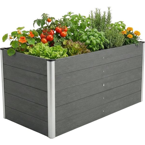 Floordirekt Hochbeet Delos, aus WPC 150x70x75 cm, anthrazit, extra stabiles Hochbeet (1 St), mit Stützstange, Aluminium-Eckprofil & offenem Boden, Garten Hochbe