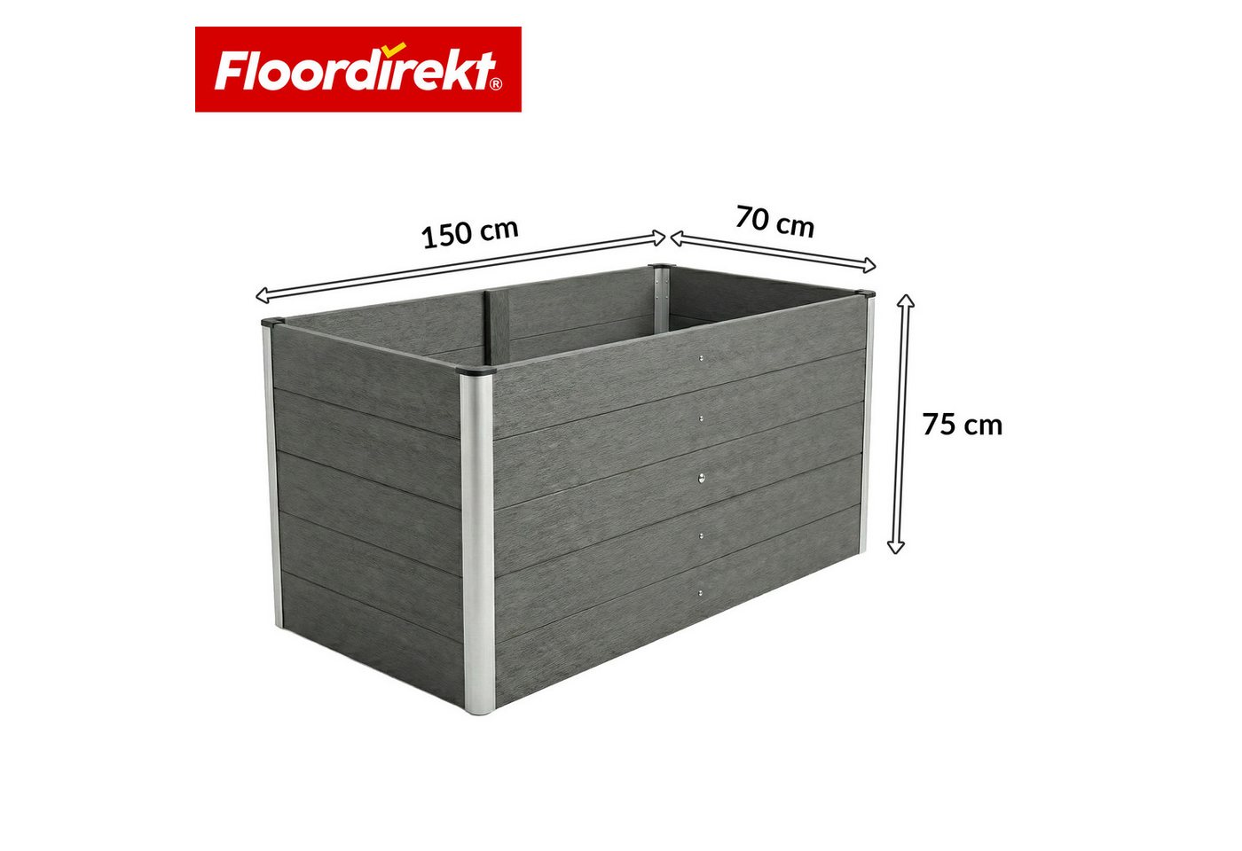 Floordirekt Hochbeet Delos, aus WPC 150x70x75 cm, anthrazit, extra stabiles Hochbeet (1 St), mit Stützstange, Aluminium-Eckprofil & offenem Boden, Garten Hochbe – Bild 2 von 5