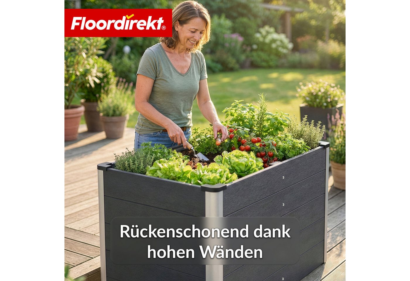 Floordirekt Hochbeet Delos, aus WPC 150x70x75 cm, anthrazit, extra stabiles Hochbeet (1 St), mit Stützstange, Aluminium-Eckprofil & offenem Boden, Garten Hochbe – Bild 3 von 5