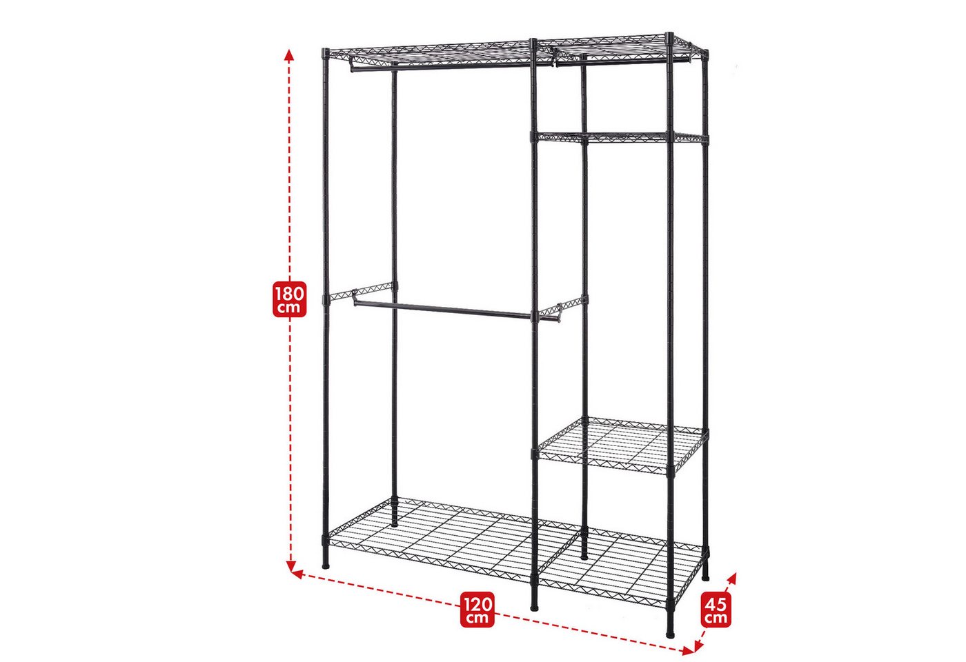 Floordirekt Kleiderständer Edward, offener Kleiderschrank mit individuell verstellbaren Ablagen, (2 Kleiderstangen & Ablagen, 1 St., 120 x 45 x 180 cm), hohe Tr – Bild 4 von 5