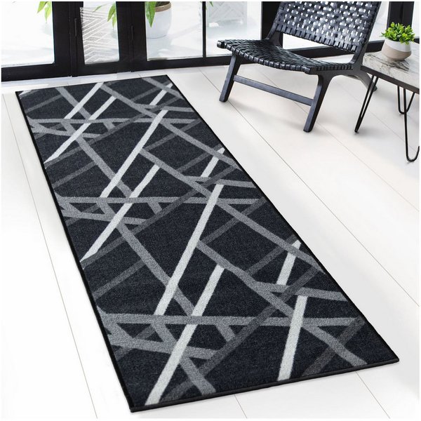 Floordirekt Läufer Printed, modernes Streifen Design, strapazierfähiger Flur Läufer, Rechteckig, rutschfeste Rückseite, für Flur, Küche & Eingang, Schwarz - 67x