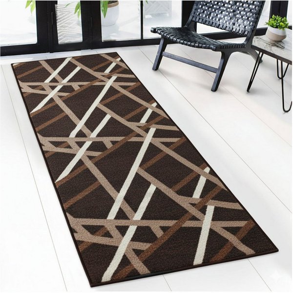 Floordirekt Läufer Printed, modernes Streifen Design, strapazierfähiger Flur Läufer, Rechteckig, rutschfeste Rückseite, für Flur, Küche & Eingang, Braun - 67x10