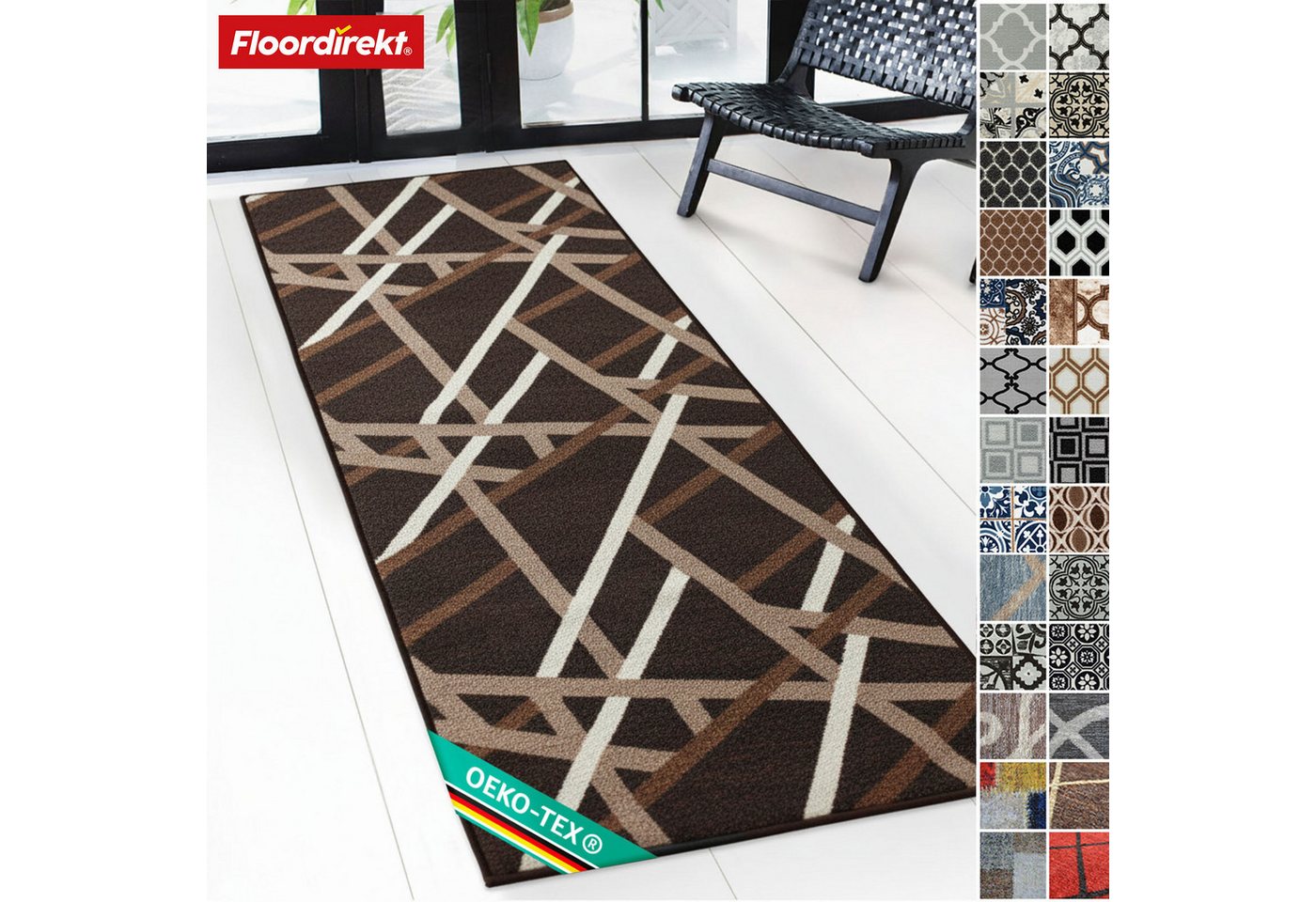 Floordirekt Läufer Printed, modernes Streifen Design, strapazierfähiger Flur Läufer, Rechteckig, rutschfeste Rückseite, für Flur, Küche & Eingang, Braun - 67x10 – Bild 2 von 5