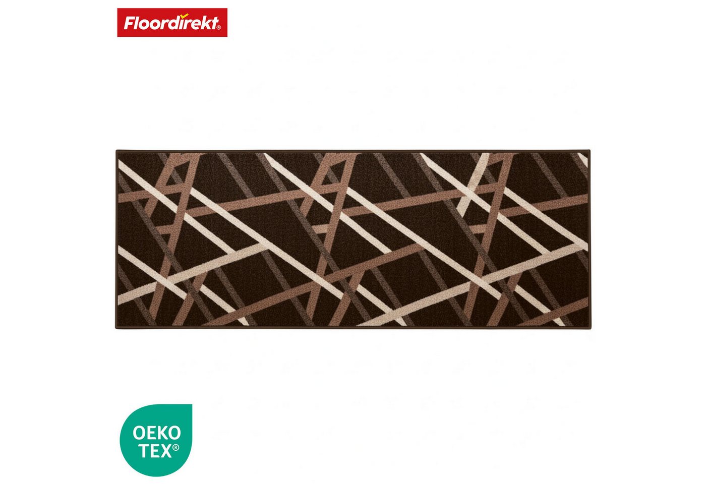 Floordirekt Läufer Printed, modernes Streifen Design, strapazierfähiger Flur Läufer, Rechteckig, rutschfeste Rückseite, für Flur, Küche & Eingang, Braun - 67x10 – Bild 3 von 5