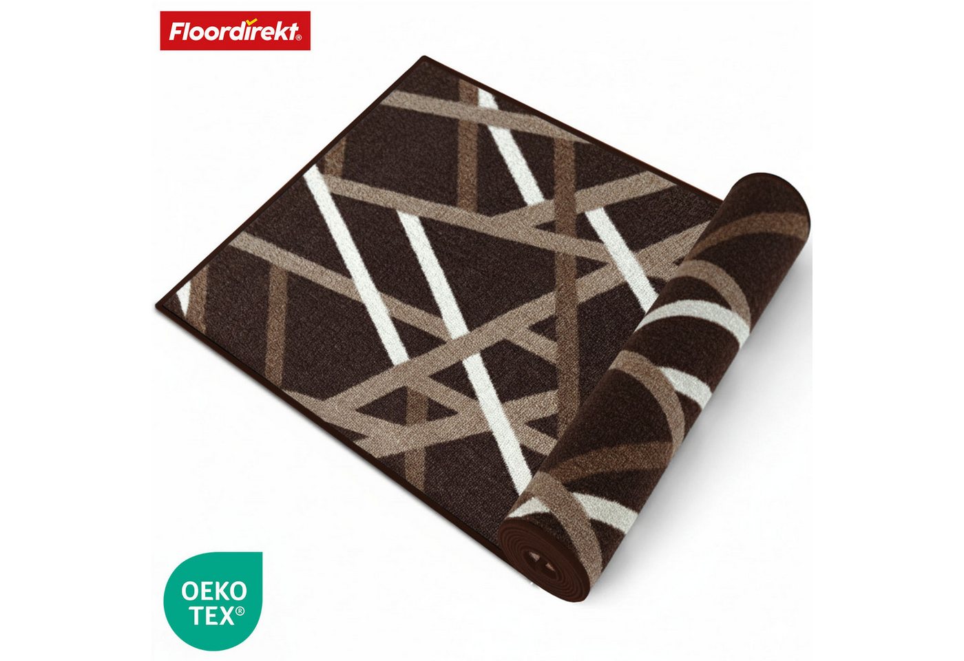 Floordirekt Läufer Printed, modernes Streifen Design, strapazierfähiger Flur Läufer, Rechteckig, rutschfeste Rückseite, für Flur, Küche & Eingang, Braun - 67x10 – Bild 5 von 5