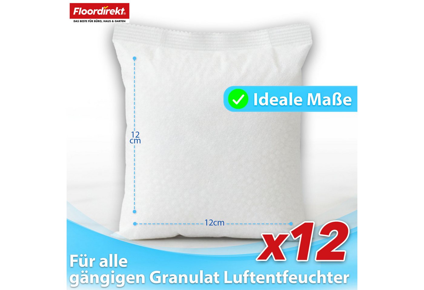 Floordirekt Luftentfeuchter-Nachfüllpack 12er Set – Raumentfeuchter Granulat gegen Feuchtigkeit, für gängige Luftentfeuchter Modelle, stromlos, Nachfüllbeutel f – Bild 2 von 5