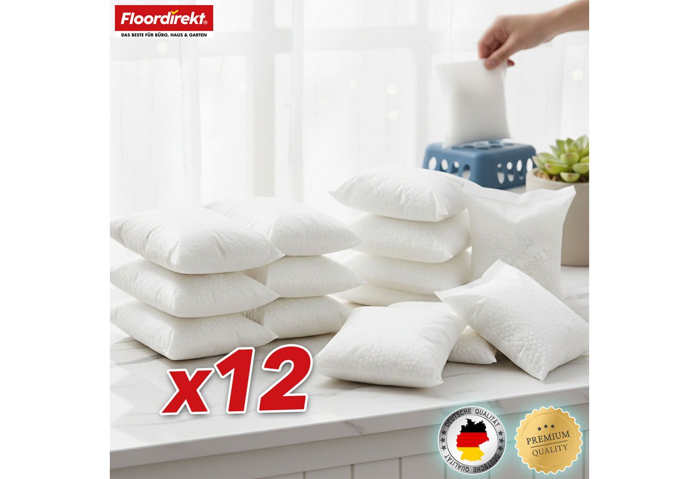 Floordirekt Luftentfeuchter-Nachfüllpack 12er Set – Raumentfeuchter Granulat gegen Feuchtigkeit, für gängige Luftentfeuchter Modelle, stromlos, Nachfüllbeutel f – Bild 3 von 5