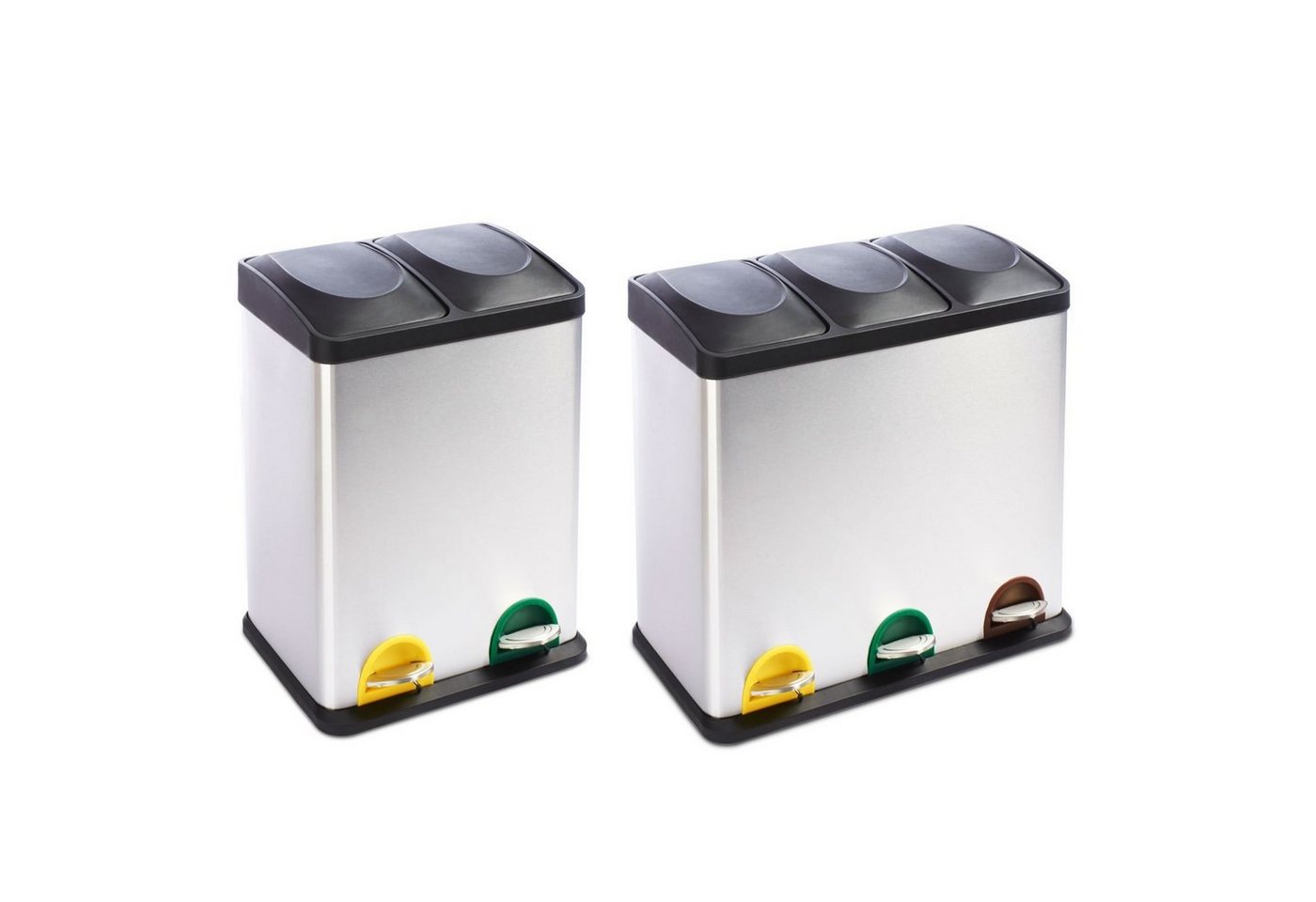 Floordirekt Mülleimer Küche, Trennsystem Brandon mit 3 Fächer, Edelstahl Abfalleimer, Farbmarkierungen für Mülltrennung - 3x 18 Liter – 54 Liter – Bild 3 von 5