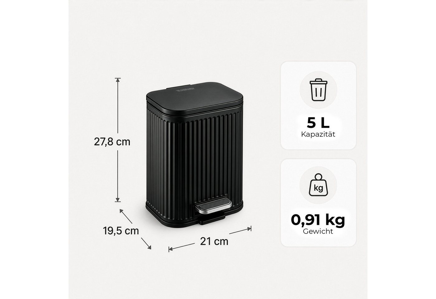 Floordirekt Mülleimer Miles mit Soft-Close-Deckel und herausnehmbarem Inneneimer, Soft-Close-Funktion, herausnehmbarer Inneneimer, Step-On-Fußpedal – Bild 2 von 5