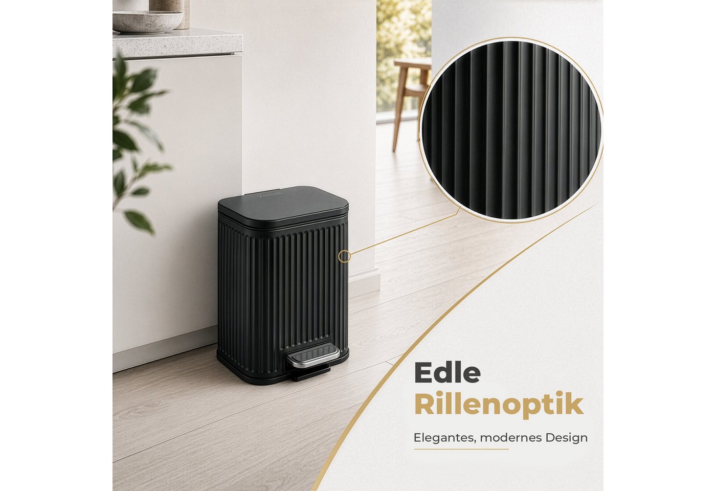 Floordirekt Mülleimer Miles mit Soft-Close-Deckel und herausnehmbarem Inneneimer, Soft-Close-Funktion, herausnehmbarer Inneneimer, Step-On-Fußpedal – Bild 4 von 5