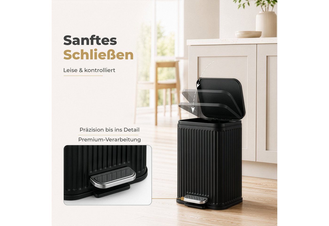 Floordirekt Mülleimer Miles mit Soft-Close-Deckel und herausnehmbarem Inneneimer, Soft-Close-Funktion, herausnehmbarer Inneneimer, Step-On-Fußpedal – Bild 5 von 5