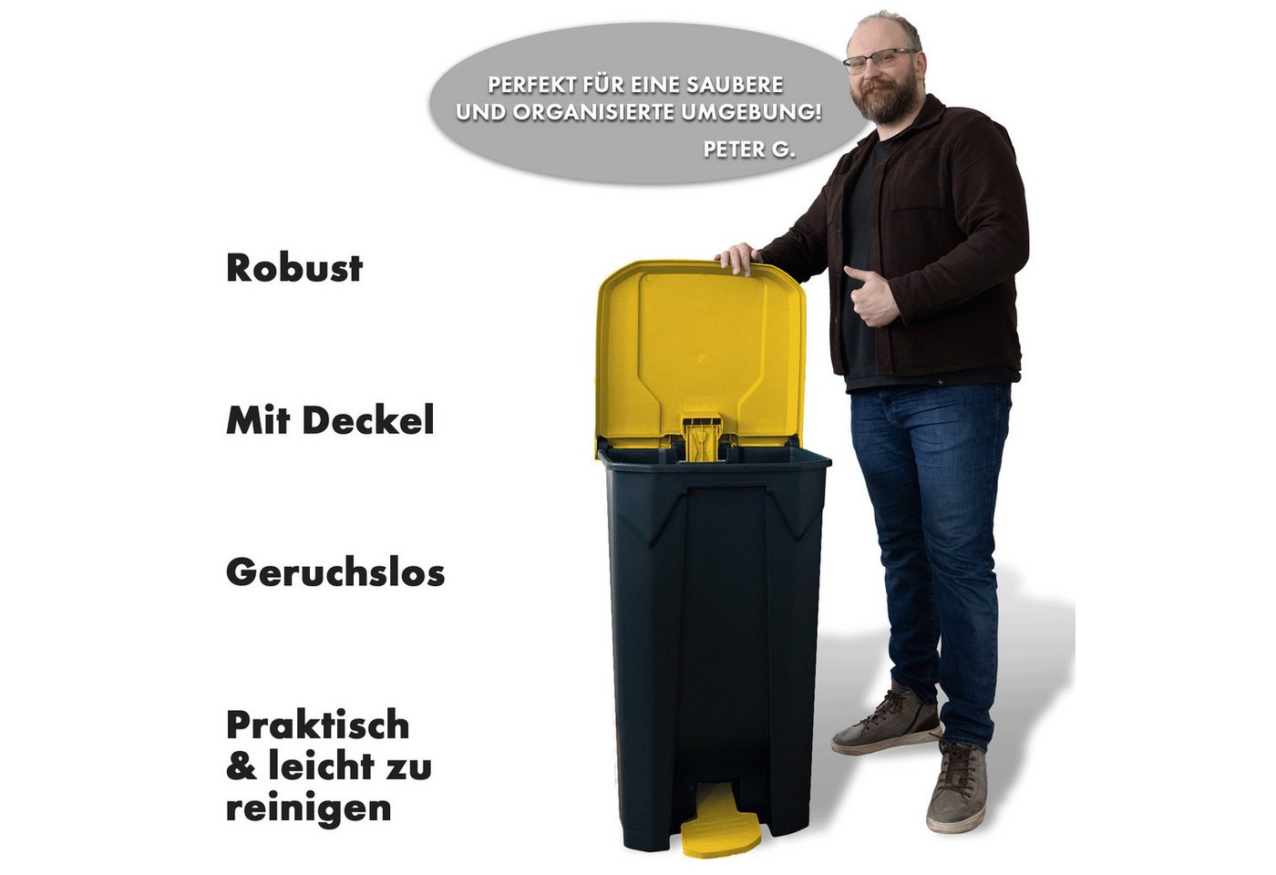 Floordirekt Mülleimer Olaf, Robuster Step-On Abfalleimer, Verschiedene Farben & Größen – Bild 4 von 5