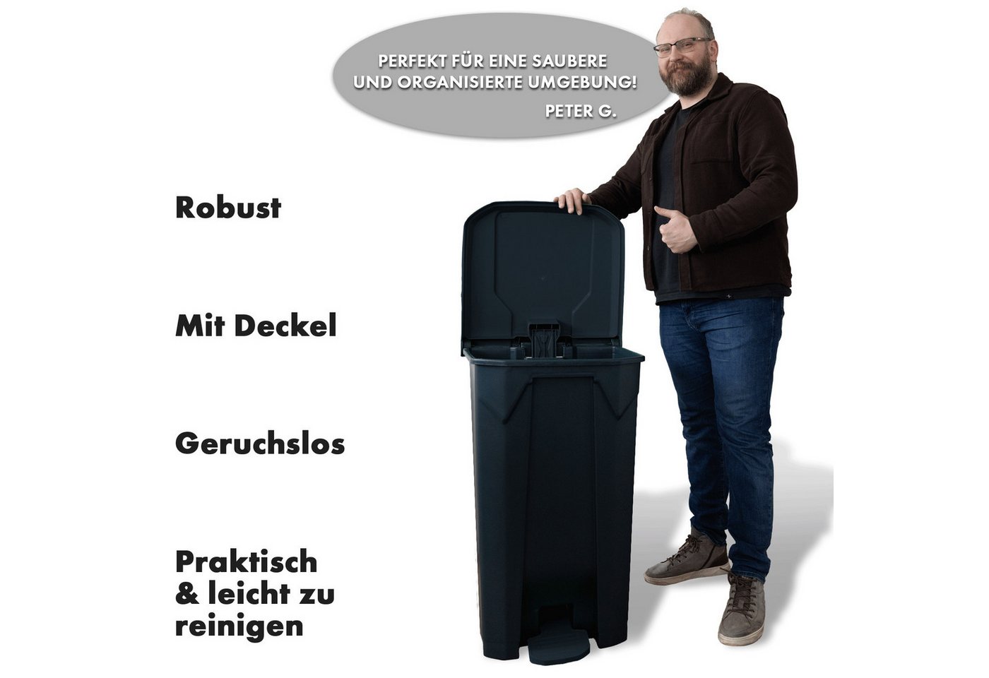 Floordirekt Mülleimer Olaf, Robuster Step-On Abfalleimer, Verschiedene Farben & Größen – Bild 4 von 5