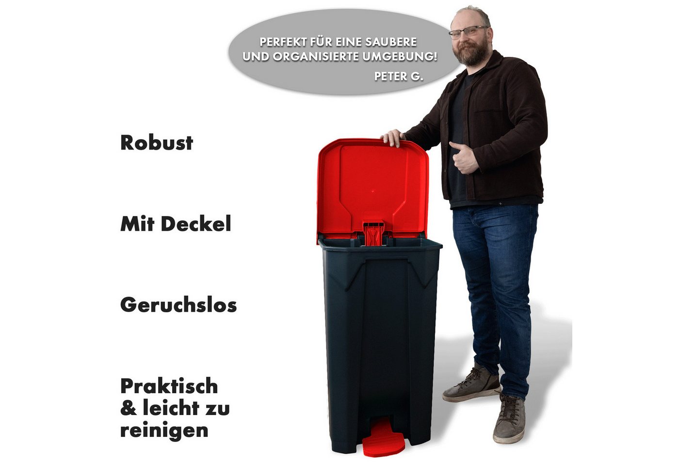Floordirekt Mülleimer Olaf, Robuster Step-On Abfalleimer, Verschiedene Farben & Größen – Bild 4 von 5