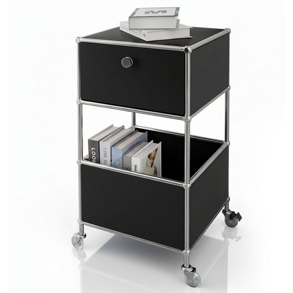 Floordirekt Rollcontainer Concept Epure Rollcontainer MK-145 – Metallregal-Rollwagen 40x40x75 cm, 3-stöckig mit Schublade, mobiles Aufbewahrungsregal für Küche 
