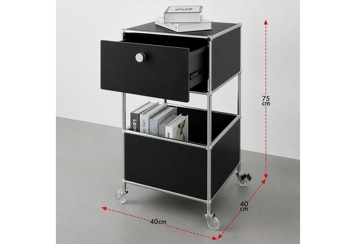 Floordirekt Rollcontainer Concept Epure Rollcontainer MK-145 – Metallregal-Rollwagen 40x40x75 cm, 3-stöckig mit Schublade, mobiles Aufbewahrungsregal für Küche  – Bild 3 von 5