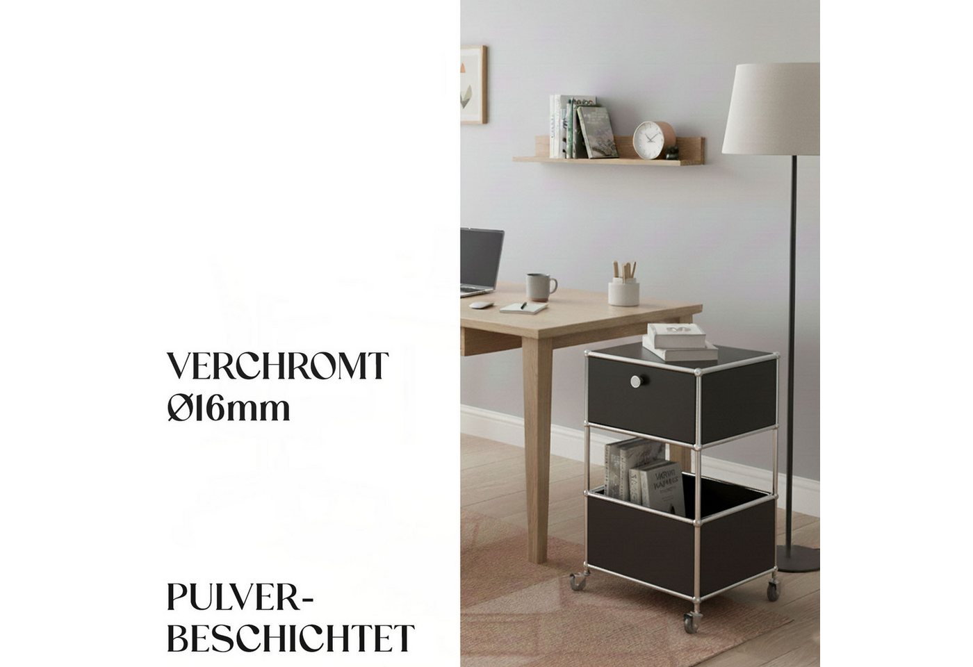 Floordirekt Rollcontainer Concept Epure Rollcontainer MK-145 – Metallregal-Rollwagen 40x40x75 cm, 3-stöckig mit Schublade, mobiles Aufbewahrungsregal für Küche  – Bild 4 von 5