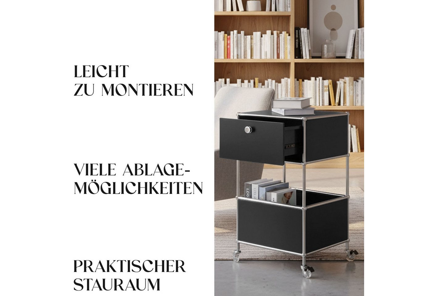 Floordirekt Rollcontainer Concept Epure Rollcontainer MK-145 – Metallregal-Rollwagen 40x40x75 cm, 3-stöckig mit Schublade, mobiles Aufbewahrungsregal für Küche  – Bild 5 von 5