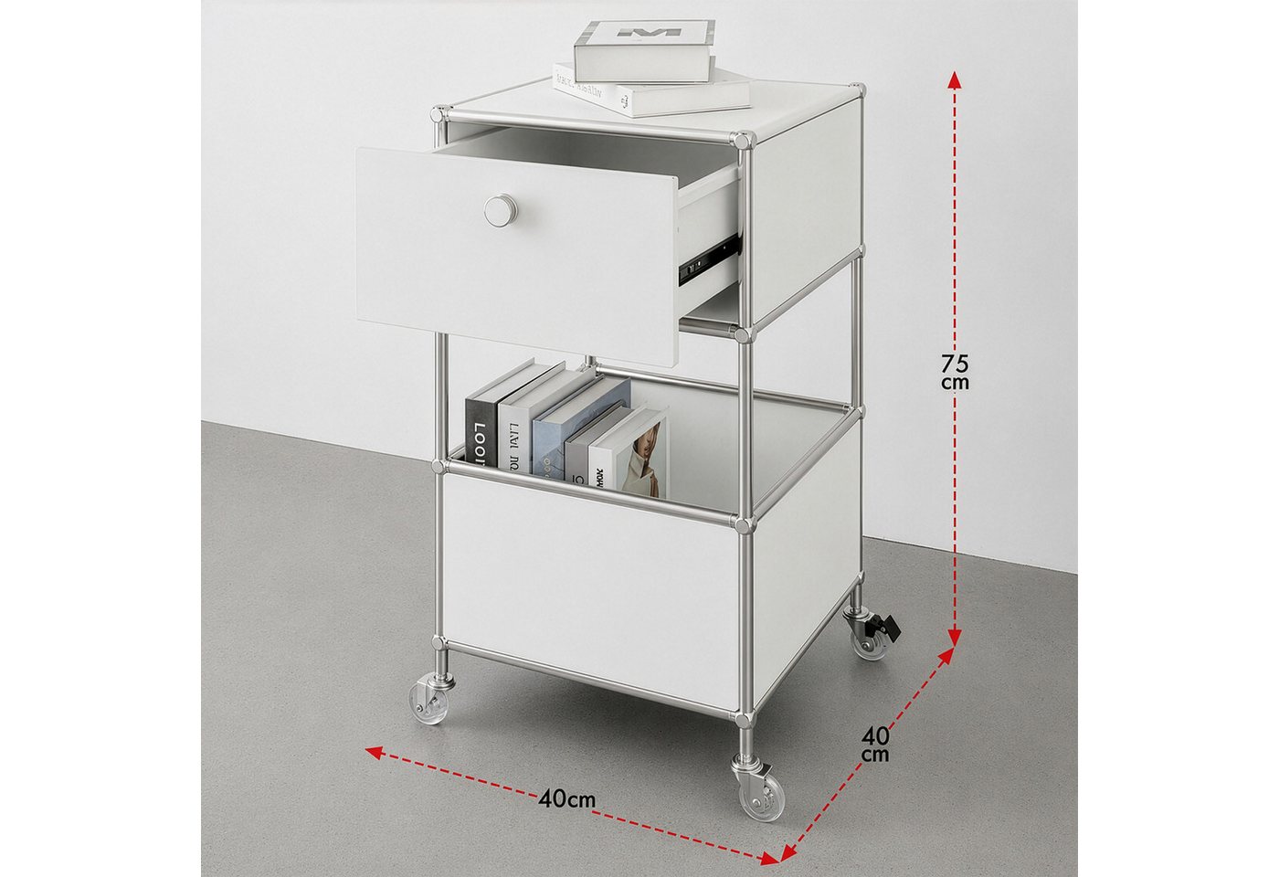 Floordirekt Rollcontainer Concept Epure Rollcontainer MK-145 – Metallregal-Rollwagen 40x40x75 cm, 3-stöckig mit Schublade, mobiles Aufbewahrungsregal für Küche  – Bild 3 von 5