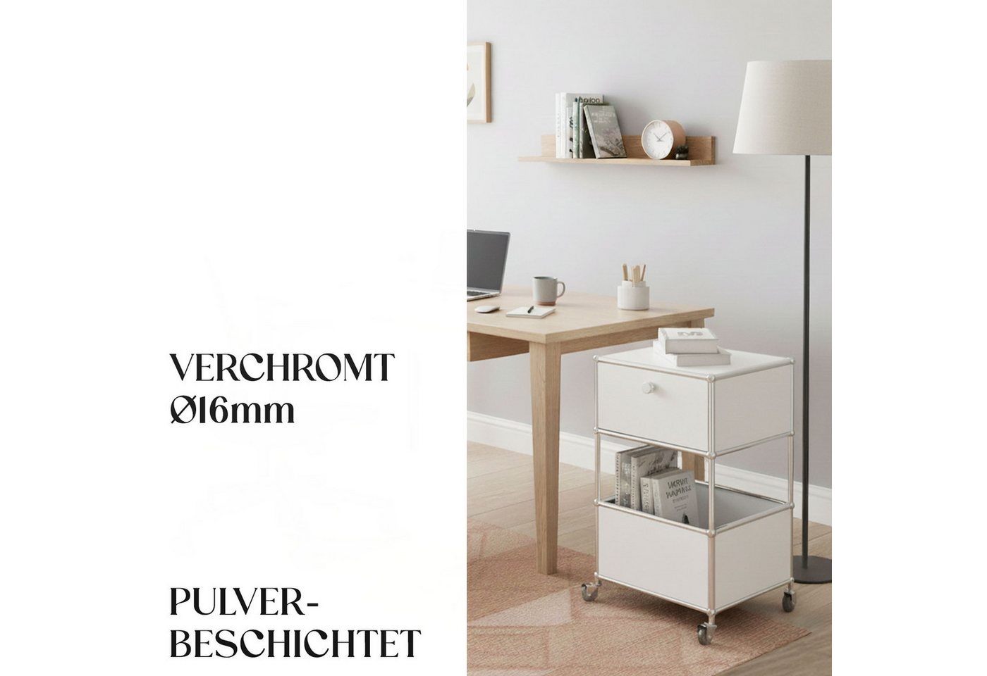 Floordirekt Rollcontainer Concept Epure Rollcontainer MK-145 – Metallregal-Rollwagen 40x40x75 cm, 3-stöckig mit Schublade, mobiles Aufbewahrungsregal für Küche  – Bild 4 von 5