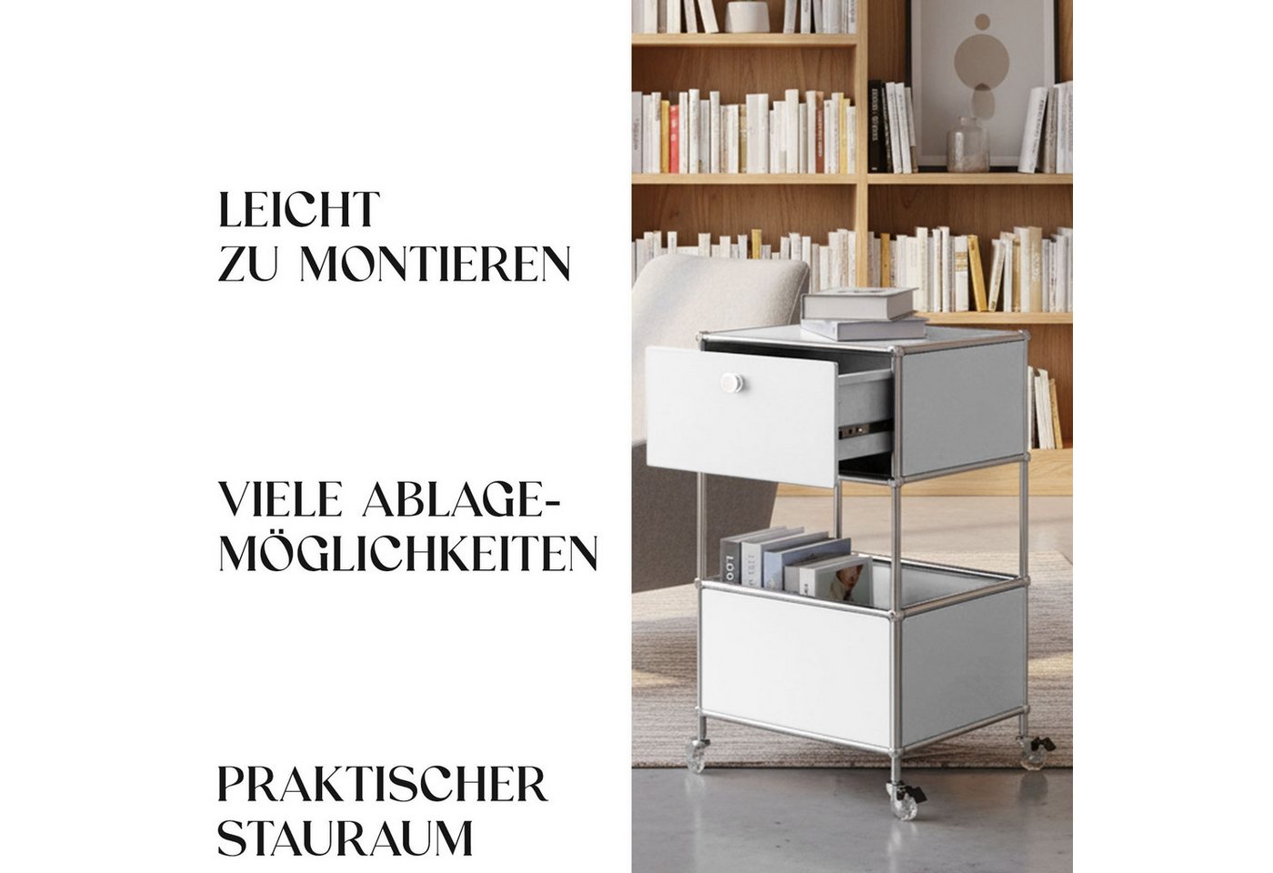 Floordirekt Rollcontainer Concept Epure Rollcontainer MK-145 – Metallregal-Rollwagen 40x40x75 cm, 3-stöckig mit Schublade, mobiles Aufbewahrungsregal für Küche  – Bild 5 von 5