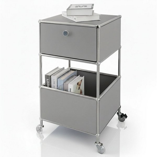 Floordirekt Rollcontainer Concept Epure Rollcontainer MK-145 – Metallregal-Rollwagen 40x40x75 cm, 3-stöckig mit Schublade, mobiles Aufbewahrungsregal für Küche 