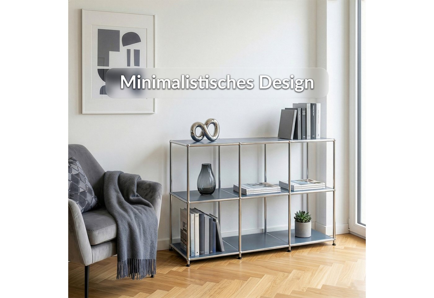 Floordirekt Sideboard Metall Concept Epure MK-018, Standregal Lowboard (Standregal Lowboard), verchromtes Metallgestell, 3 Ablagen, B116×T40×H82 cm – Bild 3 von 5