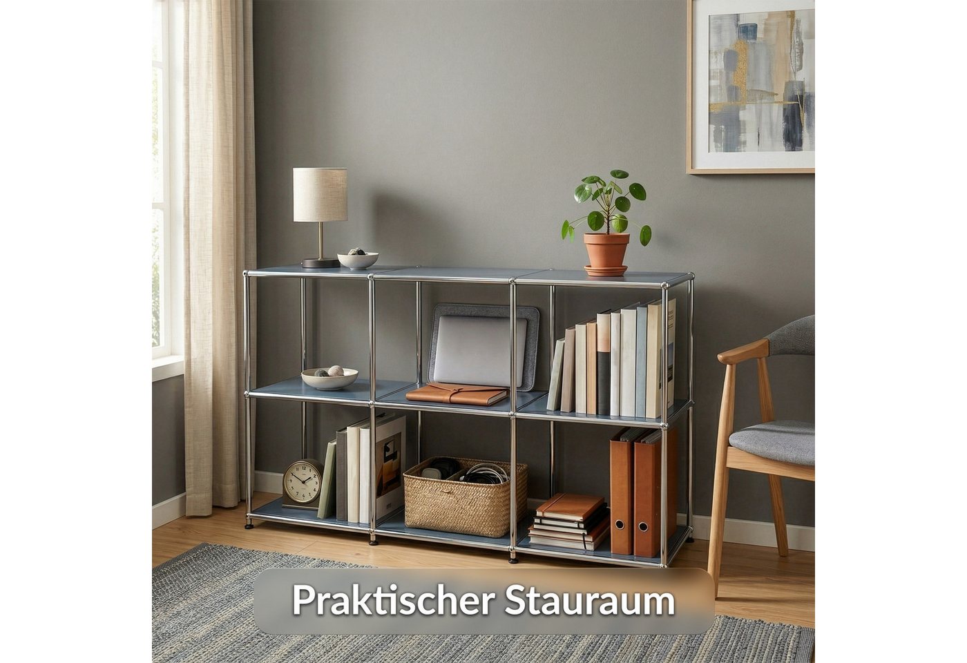 Floordirekt Sideboard Metall Concept Epure MK-018, Standregal Lowboard (Standregal Lowboard), verchromtes Metallgestell, 3 Ablagen, B116×T40×H82 cm – Bild 5 von 5