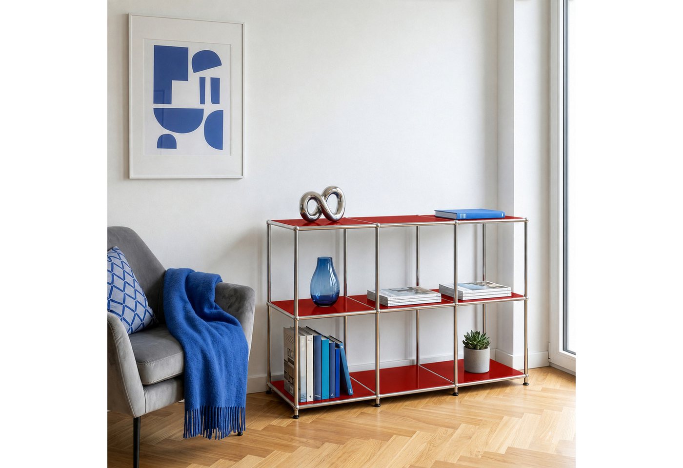 Floordirekt Sideboard Metall Concept Epure MK-018, Standregal Lowboard (Standregal Lowboard), verchromtes Metallgestell, 3 Ablagen, B116×T40×H82 cm – Bild 3 von 5
