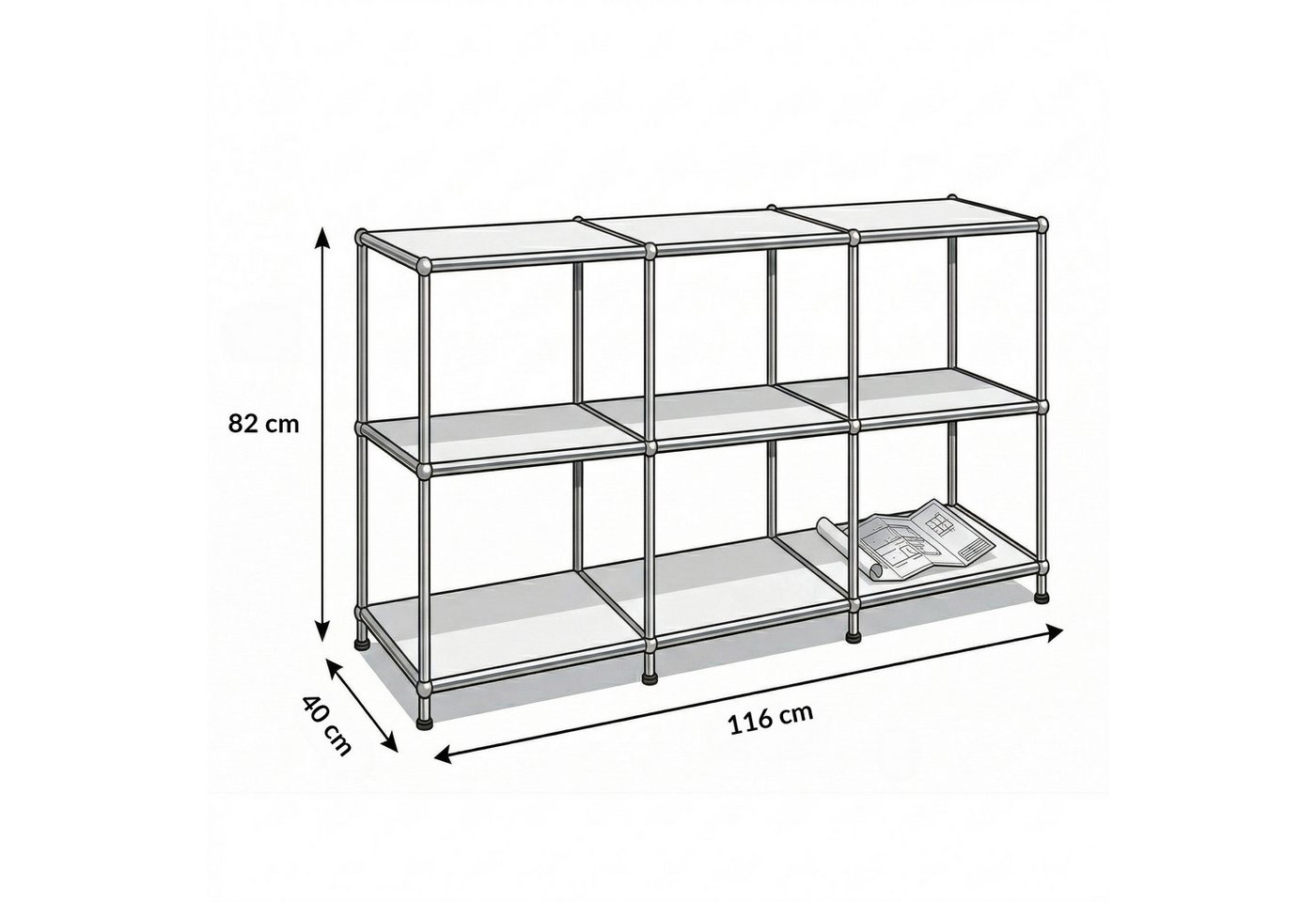 Floordirekt Sideboard Metall Concept Epure MK-018, Standregal Lowboard (Standregal Lowboard), verchromtes Metallgestell, 3 Ablagen, B116×T40×H82 cm – Bild 2 von 5