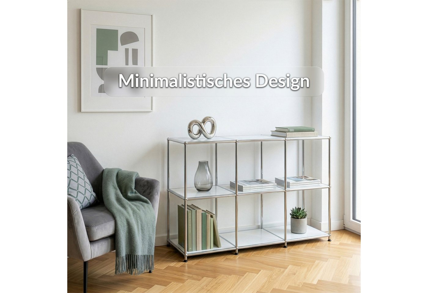 Floordirekt Sideboard Metall Concept Epure MK-018, Standregal Lowboard (Standregal Lowboard), verchromtes Metallgestell, 3 Ablagen, B116×T40×H82 cm – Bild 3 von 5