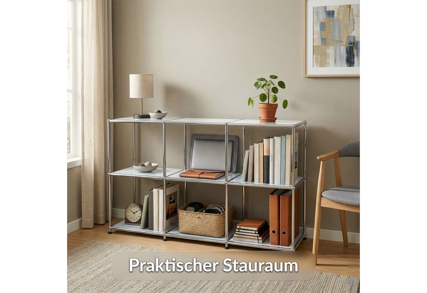 Floordirekt Sideboard Metall Concept Epure MK-018, Standregal Lowboard (Standregal Lowboard), verchromtes Metallgestell, 3 Ablagen, B116×T40×H82 cm – Bild 5 von 5
