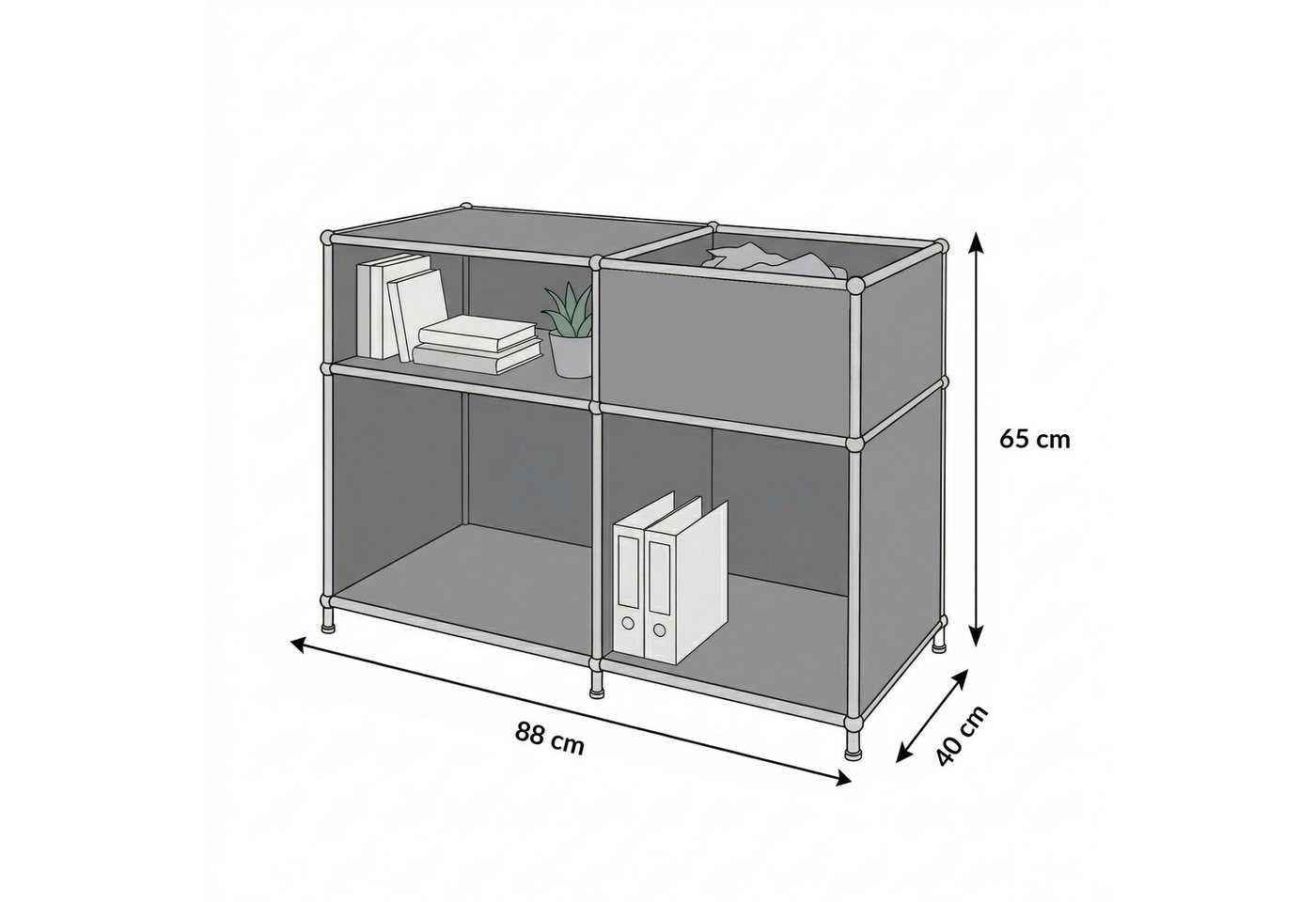 Floordirekt Sideboard Metall Concept Epure MK-030 Metallregal Stauraumfach, 3 Ablagen, B88×T40×H65 cm – Bild 2 von 5