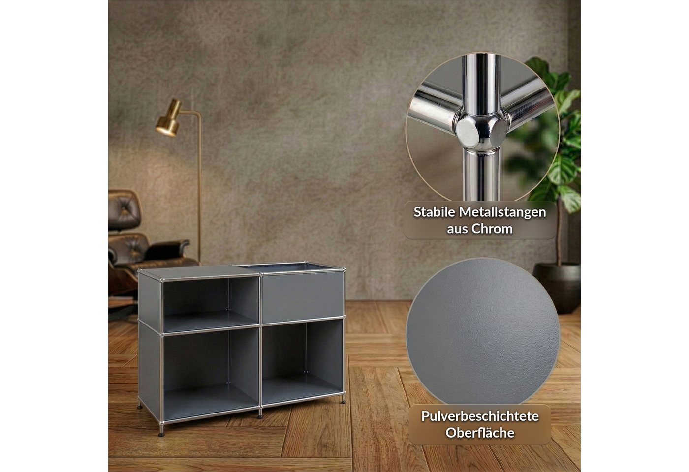 Floordirekt Sideboard Metall Concept Epure MK-030 Metallregal Stauraumfach, 3 Ablagen, B88×T40×H65 cm – Bild 4 von 5