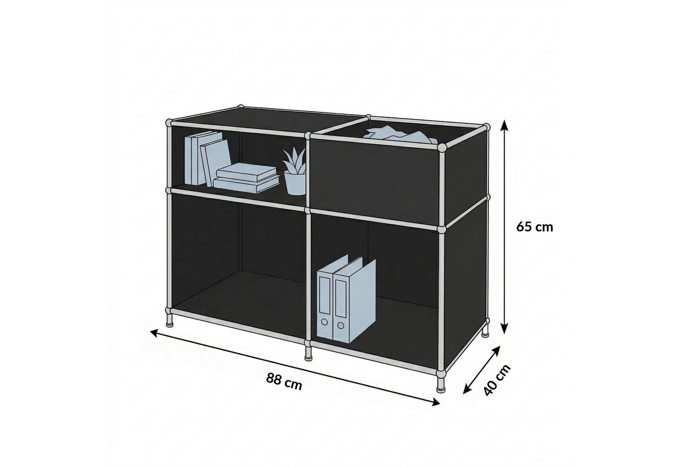 Floordirekt Sideboard Metall Concept Epure MK-030 Metallregal Stauraumfach, 3 Ablagen, B88×T40×H65 cm – Bild 2 von 5