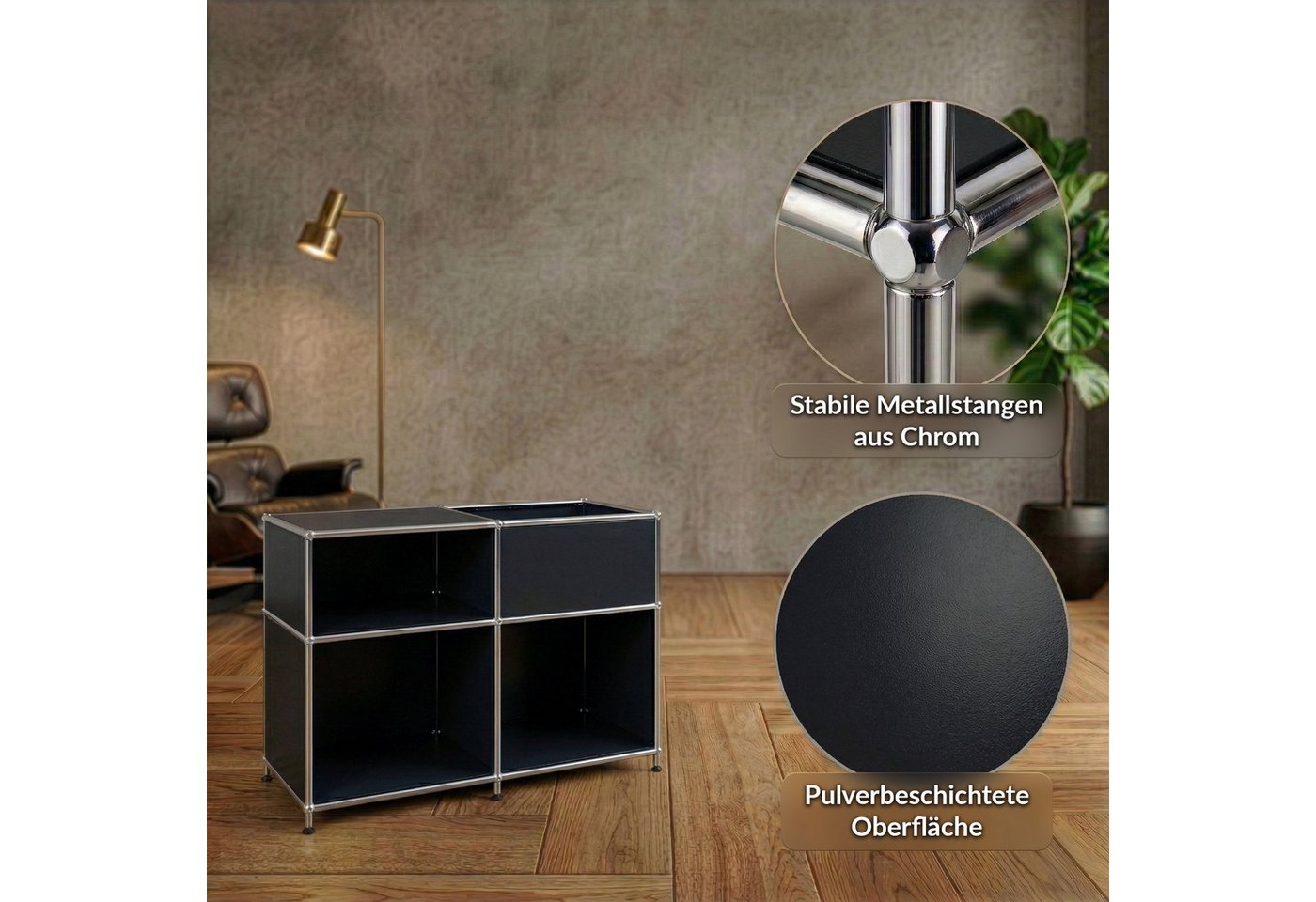 Floordirekt Sideboard Metall Concept Epure MK-030 Metallregal Stauraumfach, 3 Ablagen, B88×T40×H65 cm – Bild 4 von 5