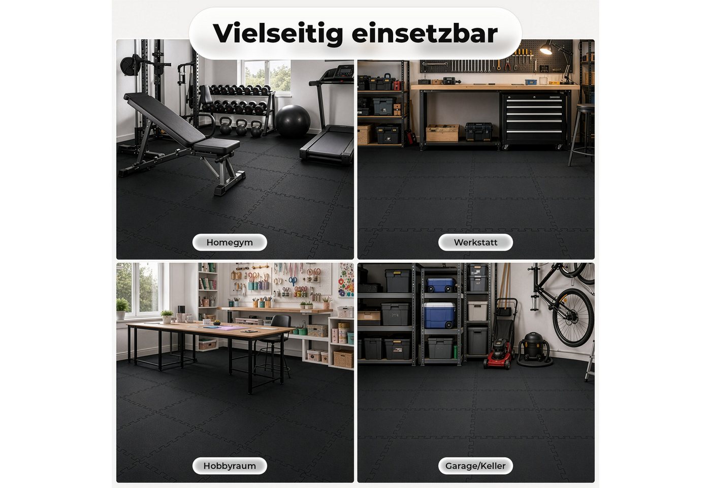 Floordirekt Sportmatte Gummi Steckmatte mit V-Interlocking-System für Fitnessgeräte, Erweiterbares Stecksystem, Geräuschreduzierend – Bild 3 von 5