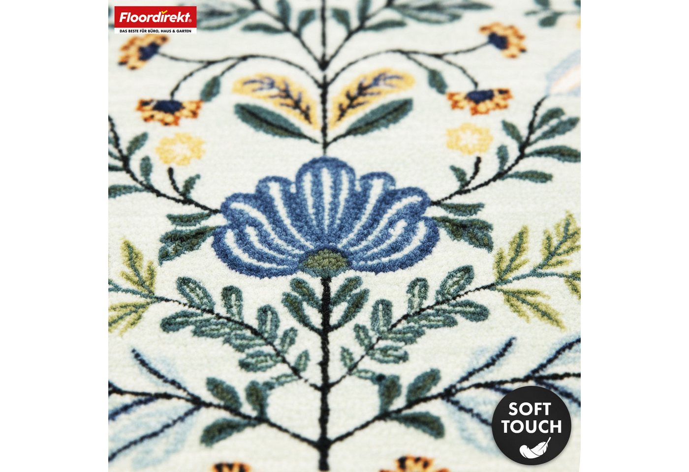 Floordirekt Teppich Cascada, klassischer Wohnteppich mit Blumen-Blattmuster, bunte Farben, rechteckig, Kurzflorteppich mit komfortabel, sanfter Oberfläche, 160x – Bild 2 von 5