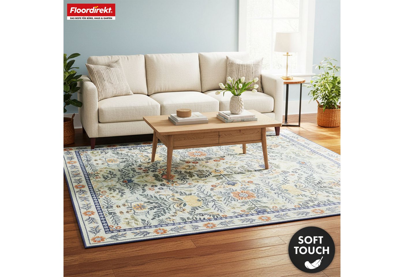 Floordirekt Teppich Cascada, klassischer Wohnteppich mit Blumen-Blattmuster, bunte Farben, rechteckig, Kurzflorteppich mit komfortabel, sanfter Oberfläche, 160x – Bild 3 von 5