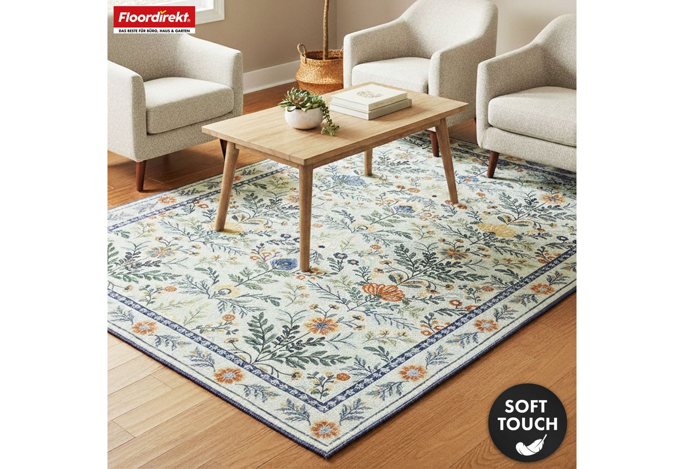 Floordirekt Teppich Cascada, klassischer Wohnteppich mit Blumen-Blattmuster, bunte Farben, rechteckig, Kurzflorteppich mit komfortabel, sanfter Oberfläche, 160x – Bild 4 von 5