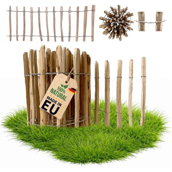 Floranica Staketenzaun Gartenzaun aus Haselnuss oder Kastanie, Steckzaun, Rollzaun, (L / H 100 x 50 cm, 1-St., Lattenafstand 4-6 cm), als Grundstücksgrenze, Hüh