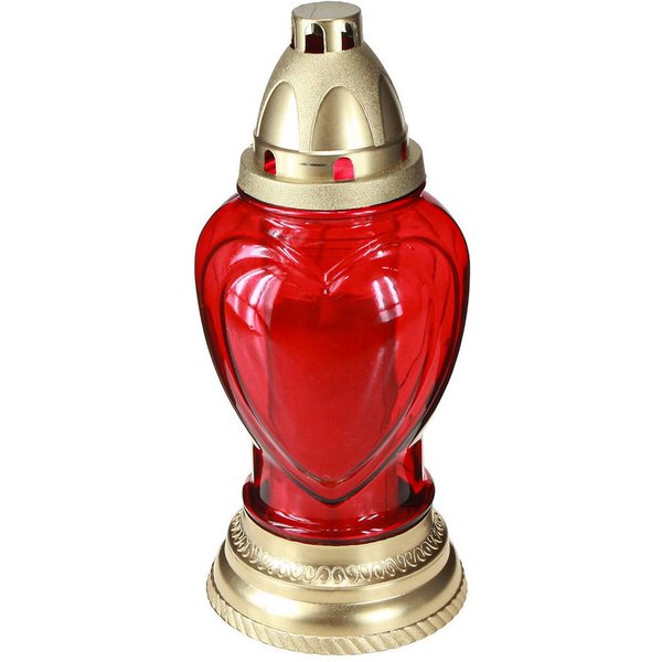Florists Products Grabkerze Rot Herz Grablicht Glas Grablaterne Ø10,5cm H25,5cm Deko