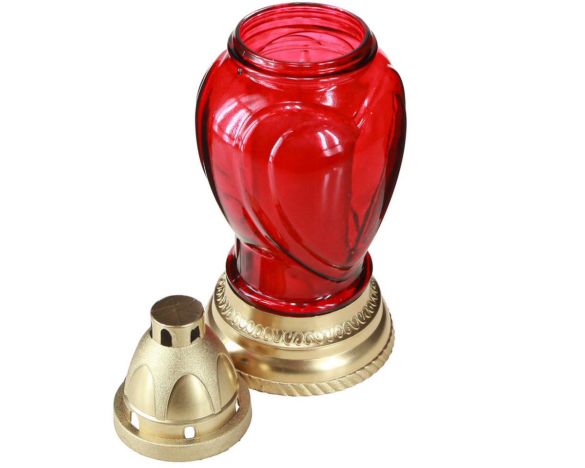 Florists Products Grabkerze Rot Herz Grablicht Glas Grablaterne Ø10,5cm H25,5cm Deko – Bild 4 von 5
