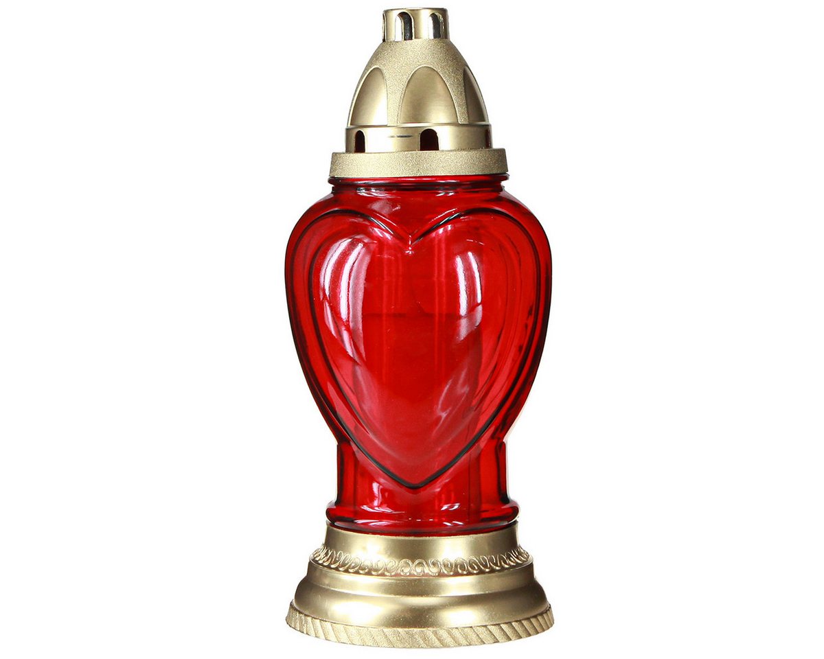 Florists Products Grabkerze Rot Herz Grablicht Glas Grablaterne Ø10,5cm H25,5cm Deko – Bild 5 von 5