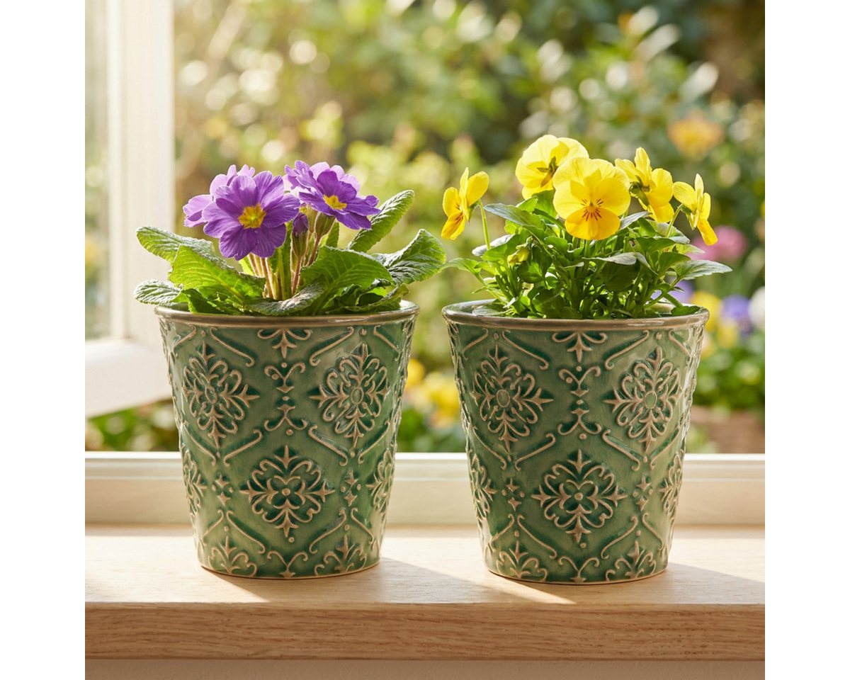 Florists Products Übertopf 2er Set Übertöpfe Keramik Grün mit Craquelé Glasur, Florales, 2 Stück – Bild 2 von 4